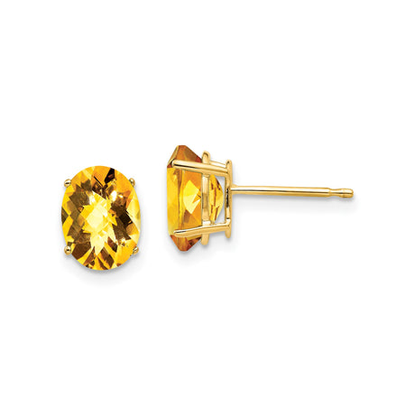 14k Yellow Gold Stud Earrings for Women with Oval Cut Citrine Gemstones in Four Prong Setting, Genuine Natural Citrine November Birthstone Jewelry, Minimalist Gold Studs for Everyday Wear