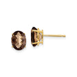 14k Yellow Gold Smoky Quartz Stud Earrings, Oval Faceted Gemstones in Prong Setting