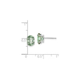 14k White Gold Stud Earrings with Oval Green Amethyst, Minimalist Design for Women