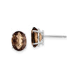 14k White Gold Oval Stud Earrings with Smoky Quartz, Classic Lightweight Design for Women
