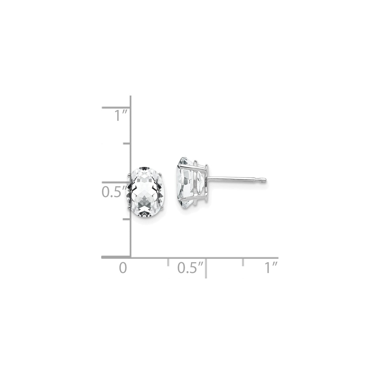 14k White Gold Stud Earrings with Oval Cut Cubic Zirconia, Four Prong Setting, Polished Finish
