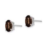 14k White Gold Stud Earrings with Oval Cut Smoky Quartz, Minimalist Gemstone Design