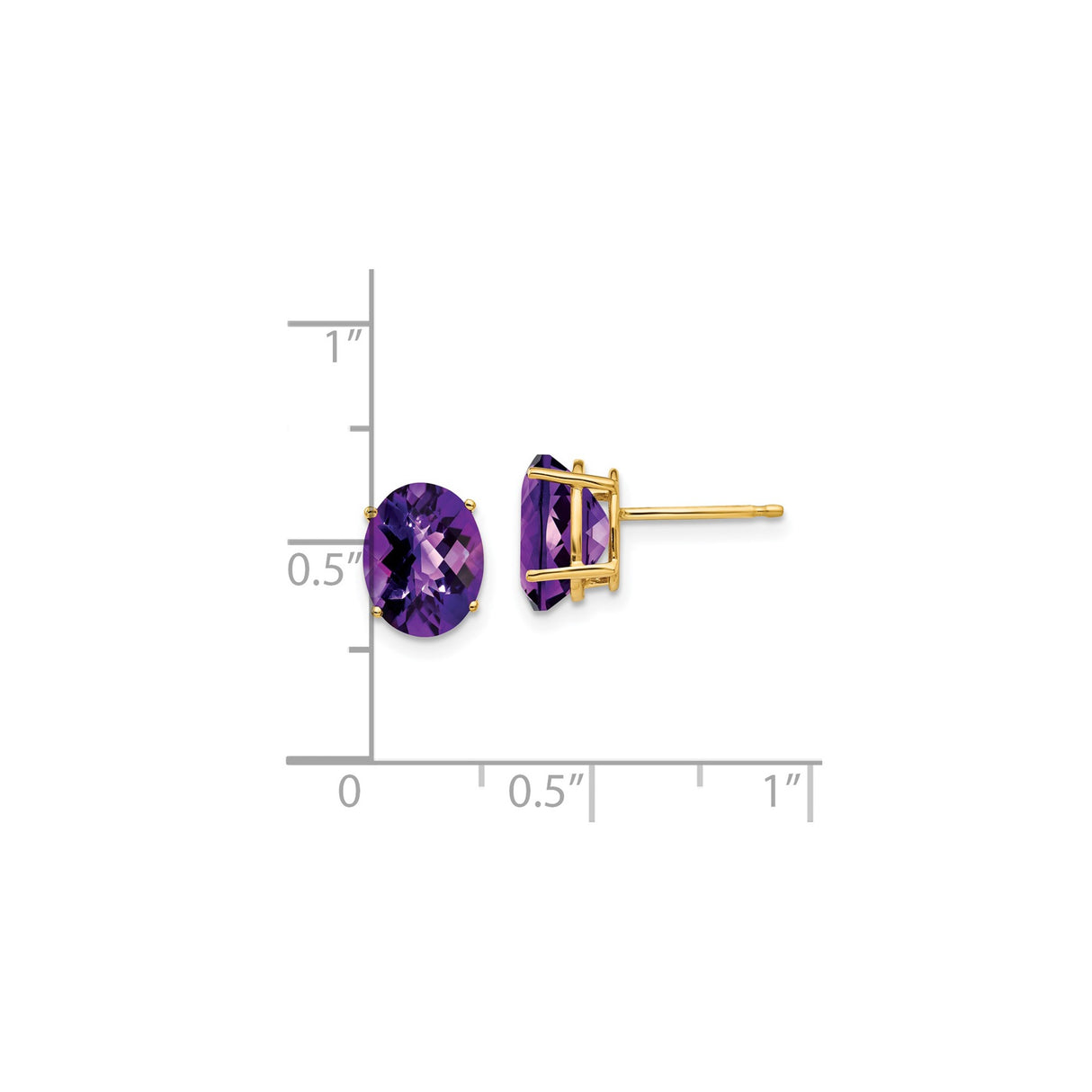 14k Yellow Gold Stud Earrings with Oval Amethyst, Classic Purple Gemstone Jewelry for Women