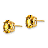 14k Yellow Gold Stud Earrings with Oval Citrine Gemstones, Checkerboard Cut