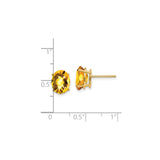 14k Yellow Gold Stud Earrings with Oval Citrine Gemstones, Checkerboard Cut