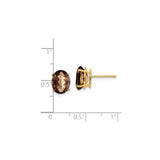 14k Yellow Gold Stud Earrings with Oval Smoky Quartz in Four-Prong Setting