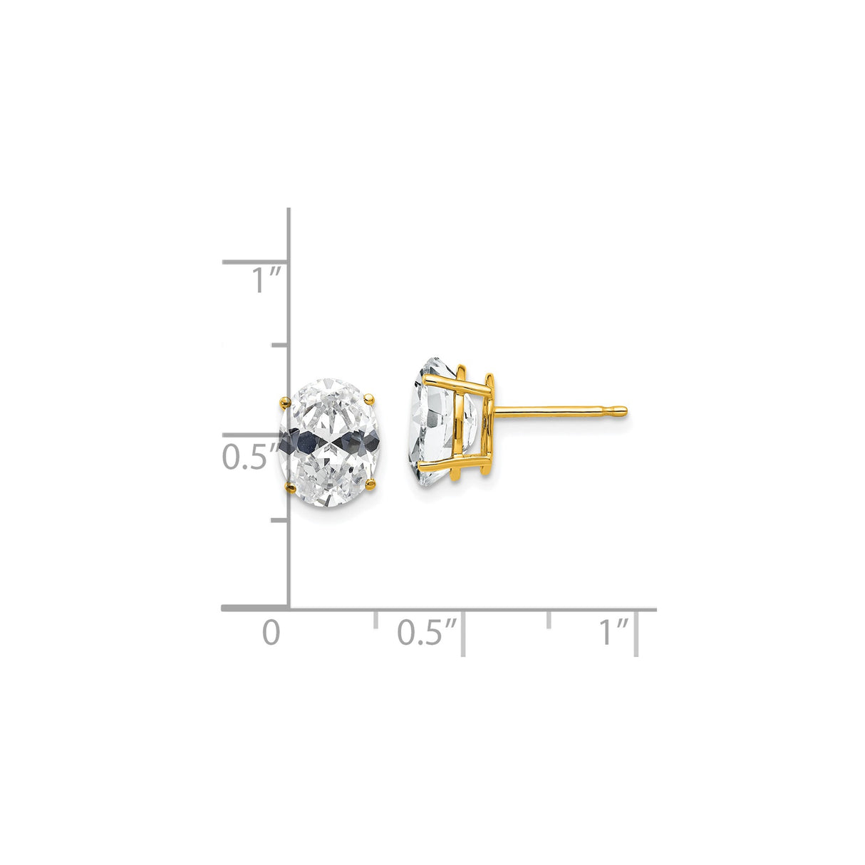 14k Yellow Gold Oval Cut Solitaire Stud Earrings with Cubic Zirconia, Classic Minimalist Design