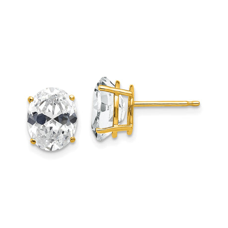 14k Yellow Gold Oval Cut Solitaire Stud Earrings with Cubic Zirconia, Classic Minimalist Design