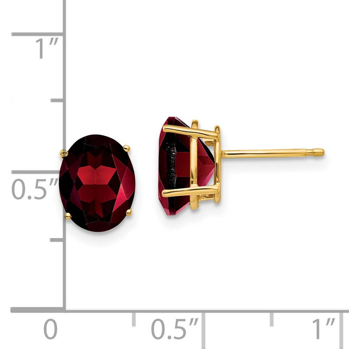 14k Yellow Gold Stud Earrings with Oval Garnet, January Birthstone, Minimalist Design