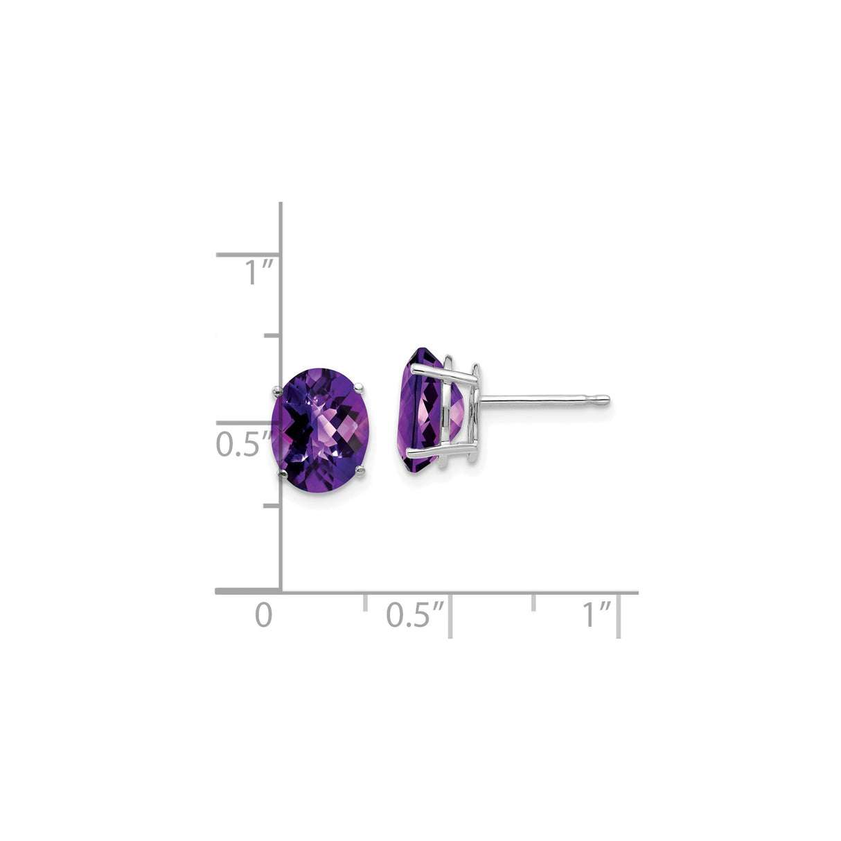 14k White Gold Amethyst Stud Earrings, Oval Faceted Gemstone, Four Prong Setting, Minimalist Style