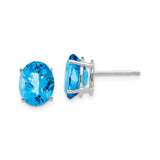14k White Gold Stud Earrings with Swiss Blue Topaz, Oval Cut, Prong Set, Minimalist Style