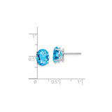 14k White Gold Blue Topaz Stud Earrings with Faceted Oval Gemstones in Classic Prong Setting
