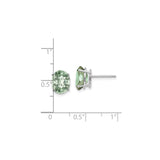14k White Gold Stud Earrings with Oval Green Amethyst, Faceted, Minimalist Style for Women