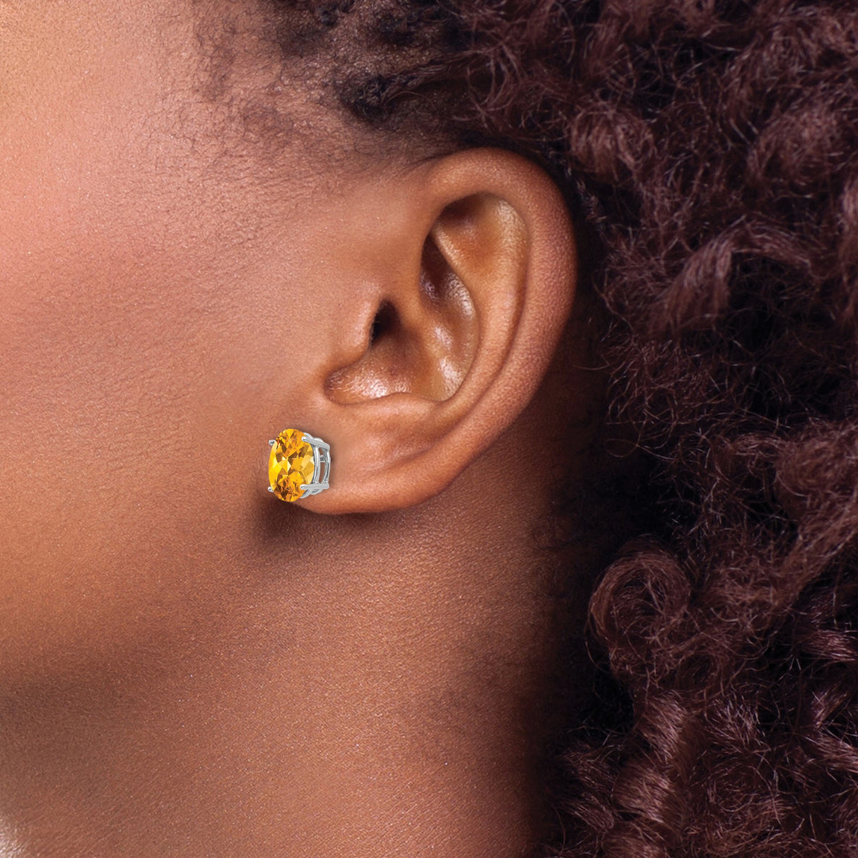 14k White Gold Citrine Stud Earrings, Oval Faceted Gemstone, November Birthstone Jewelry