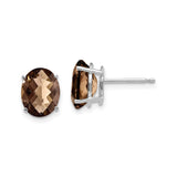 14k White Gold Smoky Quartz Stud Earrings, Oval Faceted Gemstones in Classic Four-Prong Setting