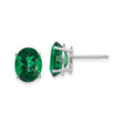 14k White Gold Stud Earrings with Helenite Oval Gemstone, Four Prong Setting