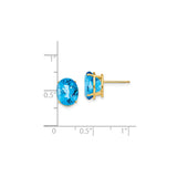 14k Yellow Gold Stud Earrings with Oval Swiss Blue Topaz, Checkerboard Cut, Dainty December Birthstone