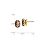 14k Yellow Gold Stud Earrings with Faceted Smoky Quartz, Oval Classic Design for Women