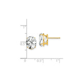 14k Yellow Gold Oval Stud Earrings with Large Clear Cubic Zirconia, Solitaire Design