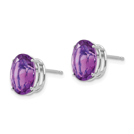14k White Gold Stud Earrings with Oval Cut Amethyst, Classic February Birthstone Jewelry