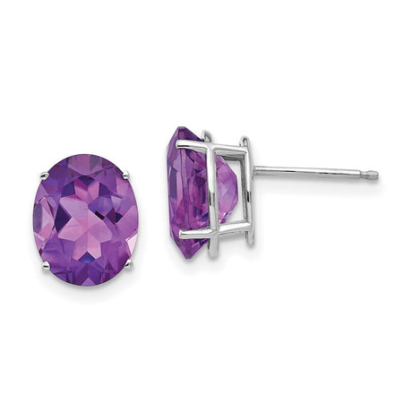 14k White Gold Stud Earrings with Oval Cut Amethyst, Classic February Birthstone Jewelry