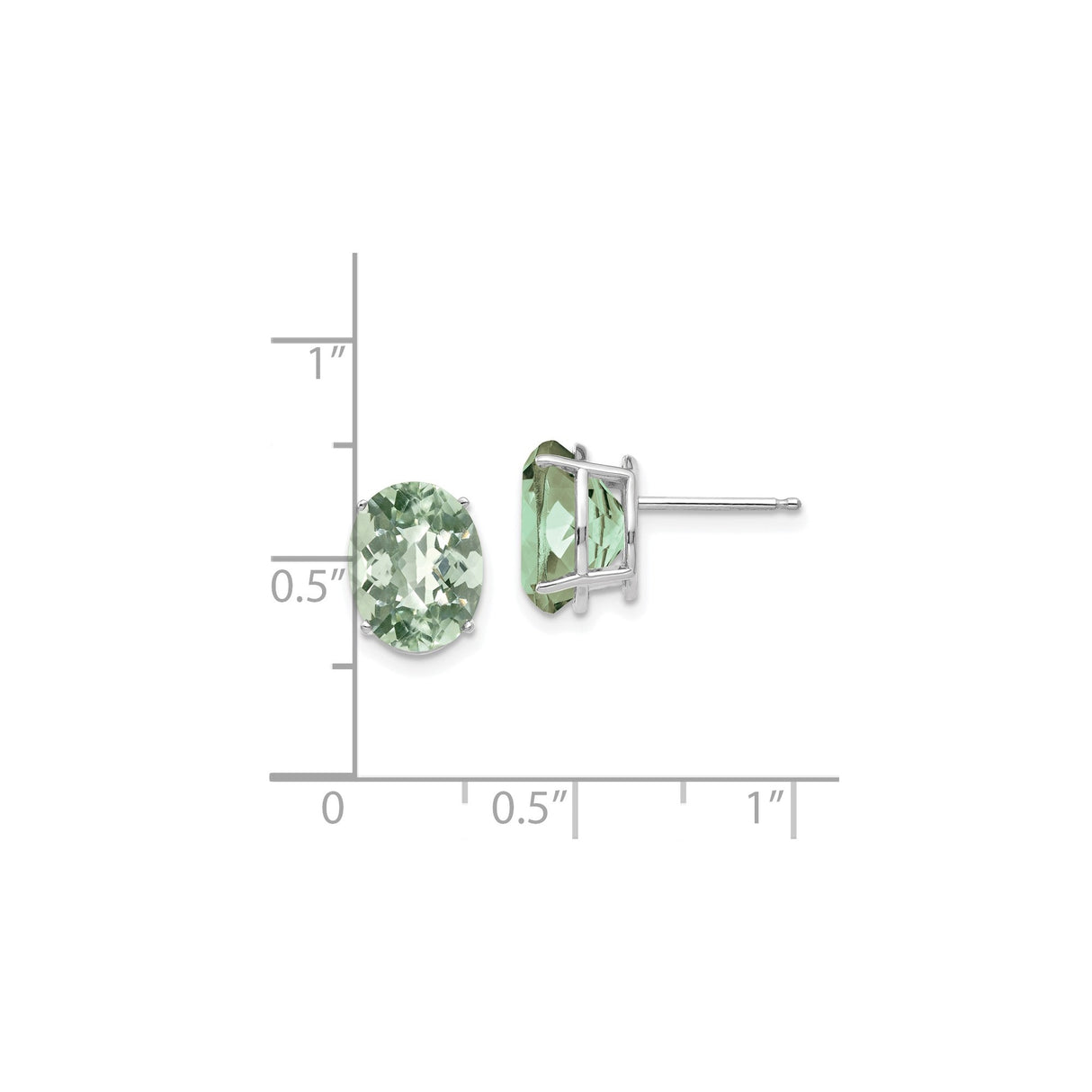 14k White Gold Green Amethyst Stud Earrings, Oval Four Prong Setting, Minimalist Jewelry for Women