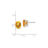 14k White Gold Citrine Stud Earrings, Oval Yellow Gemstone Solitaire Style for Women