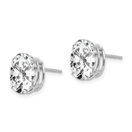 14k White Gold Oval Stud Earrings with Cubic Zirconia, Classic Solitaire Design for Women