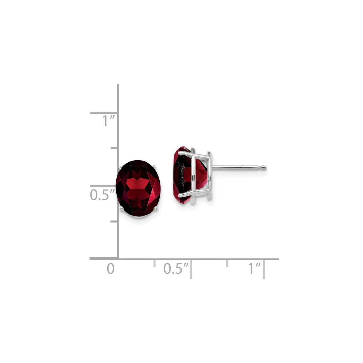 14k White Gold Garnet Stud Earrings, Oval Faceted Gemstone, Classic Four Prong Setting