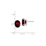 14k White Gold Garnet Stud Earrings, Oval Faceted Gemstone, Classic Four Prong Setting