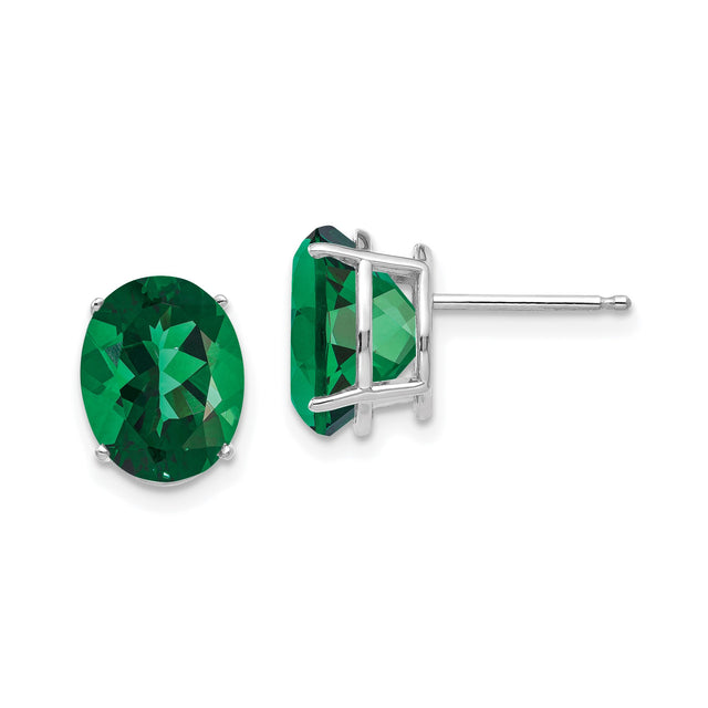 14k White Gold Stud Earrings with Oval Cut Helenite, Prong Set, Lightweight Formal Jewelry