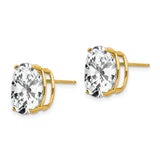 14k Yellow Gold Oval Stud Earrings with Cubic Zirconia, Classic Solitaire Design