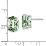 14k White Gold Stud Earrings with Oval Green Quartz Prasiolite Gemstones, Minimalist Style