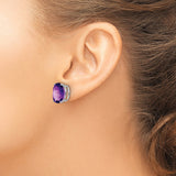 14k White Gold Amethyst Stud Earrings with Large Oval Cut Gemstones in Prong Setting