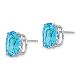 14k White Gold Oval Blue Topaz Stud Earrings, Minimalist Gemstone Style for Women