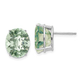 14k White Gold Oval Stud Earrings with Faceted Light Green Quartz, Minimalist Timeless Design