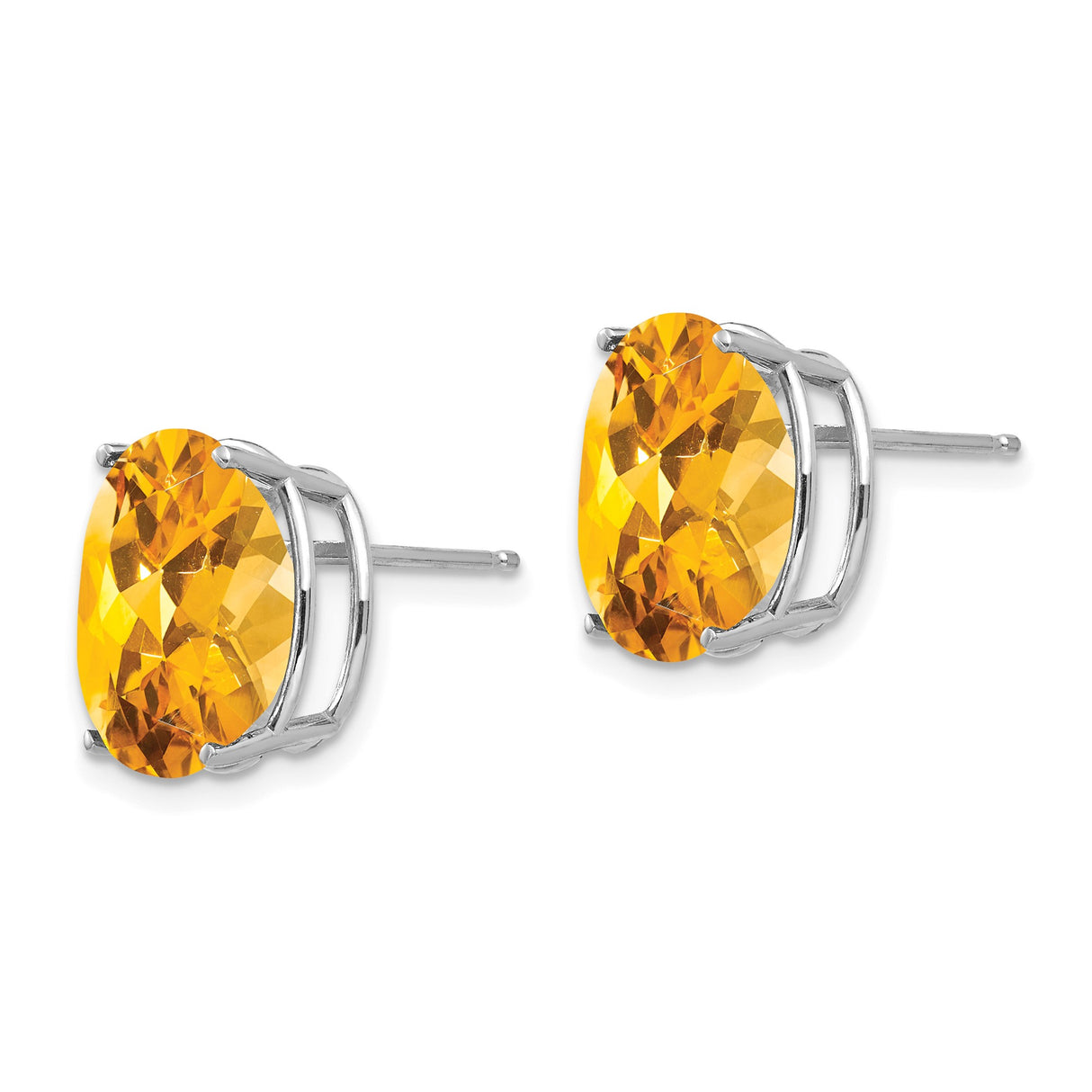 14k White Gold Citrine Stud Earrings, Round Cut November Birthstone Jewelry for Women