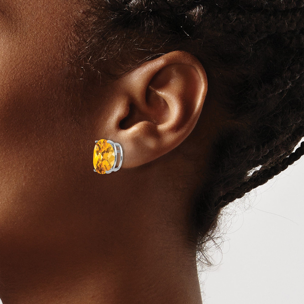 14k White Gold Citrine Stud Earrings, Round Cut November Birthstone Jewelry for Women