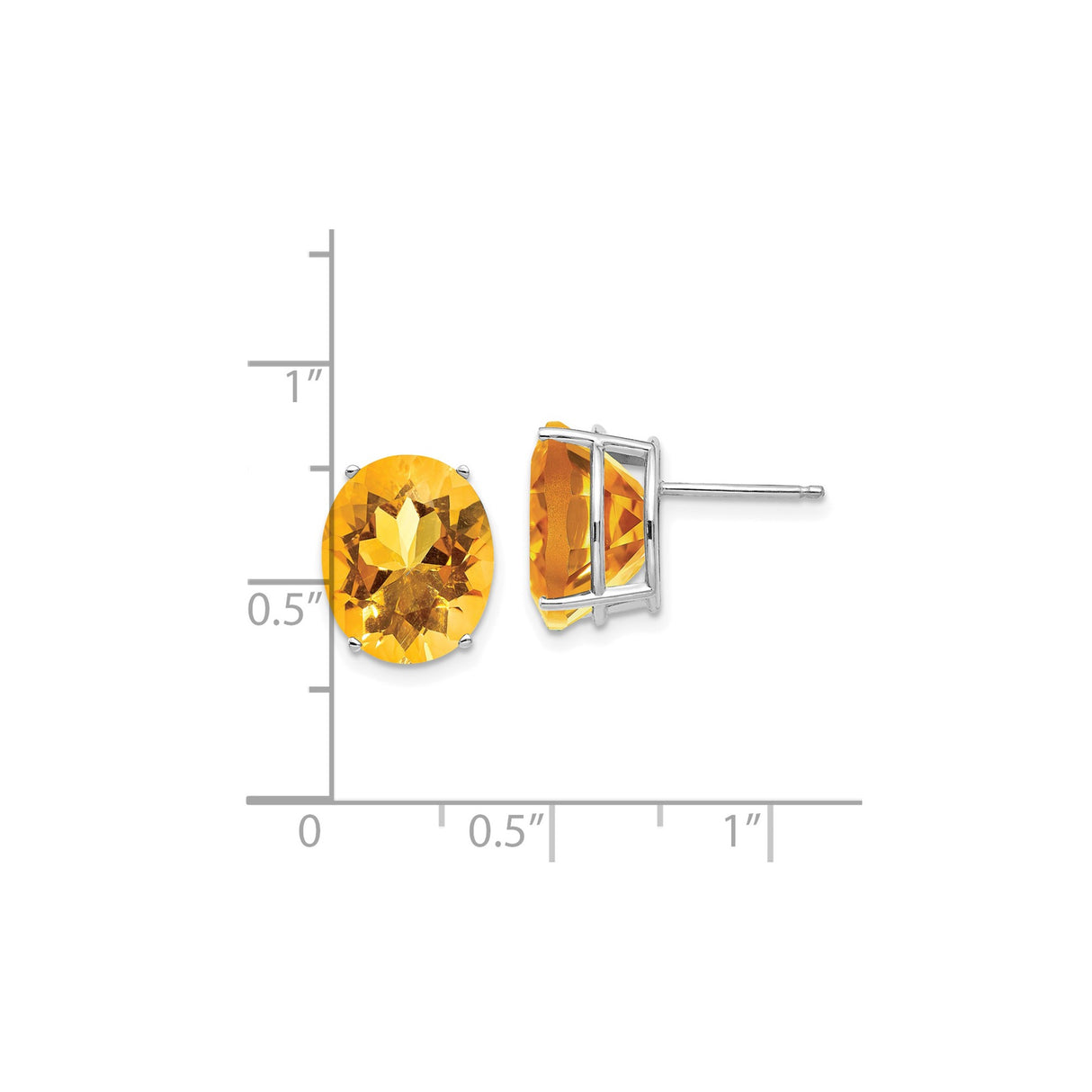 14k White Gold Citrine Stud Earrings, Round Cut November Birthstone Jewelry for Women