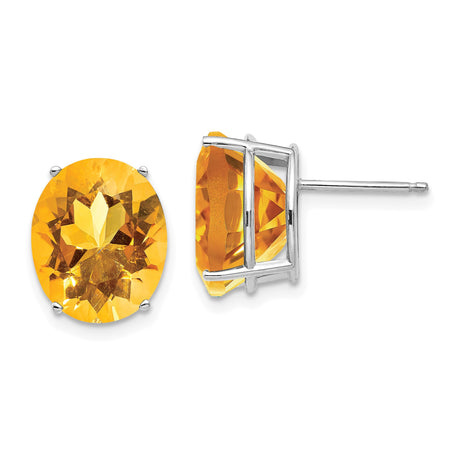 14k White Gold Citrine Stud Earrings, Round Cut November Birthstone Jewelry for Women