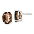 14k White Gold Smoky Quartz Stud Earrings, Oval Checker Cut Brown Gemstone Jewelry