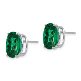 14k White Gold Stud Earrings with Oval Green Helenite, Classic Polished Four Prong Setting