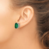 14k White Gold Stud Earrings with Oval Green Helenite, Classic Polished Four Prong Setting