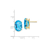 14k Yellow Gold Stud Earrings with Oval Swiss Blue Topaz, Minimalist Classic Style