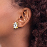 14k Yellow Gold Oval Stud Earrings with Cubic Zirconia in Four Prong Setting