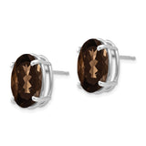14k White Gold Stud Earrings with Smoky Quartz Oval Gemstones, Classic Womens Jewelry