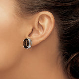 14k White Gold Stud Earrings with Smoky Quartz Oval Gemstones, Classic Womens Jewelry