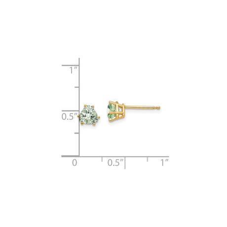 14k Yellow Gold Trillion Cut Green Quartz Stud Earrings, Minimalist Triangle Design