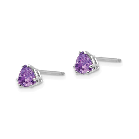 14k White Gold Stud Earrings with Trillion Cut Amethyst, February Birthstone Jewelry for Women