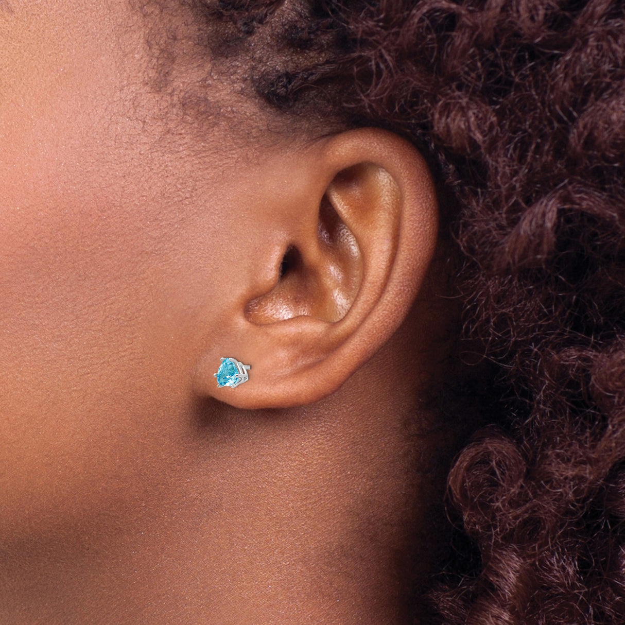 14k White Gold Stud Earrings with Trillion Cut Swiss Blue Topaz, Minimalist Design